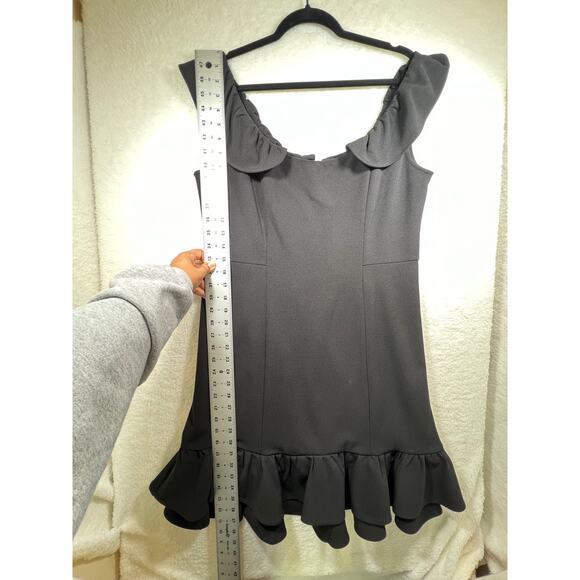 Nanette Lepore Black Tiered Ruffle Hem Off Shoulder Mini Dress Womens 8 - Picture 12 of 14